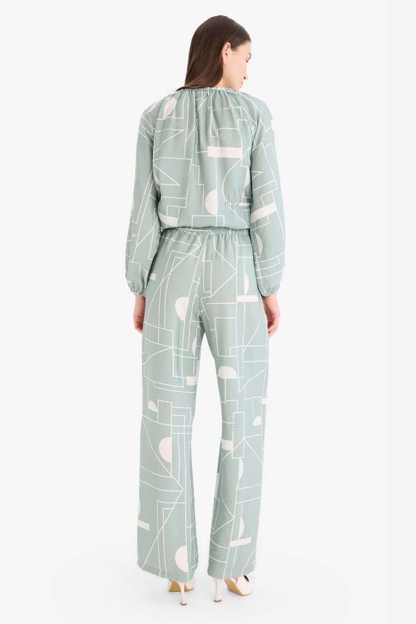 FEMME Vert Clair Pantalon large imprimé à coupe confortable