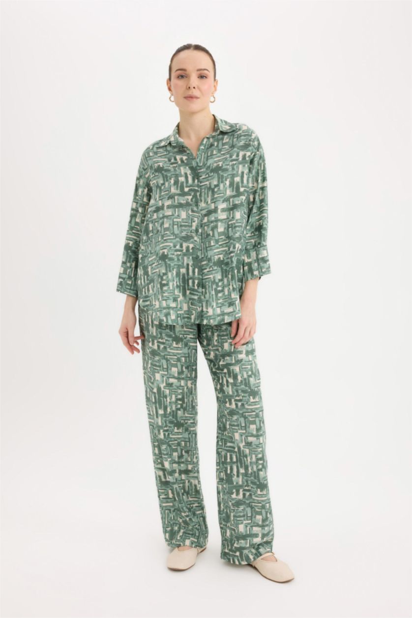 نساء أخضر فاتح بنطرون برجل واسع وايد ليج وخصر عالي