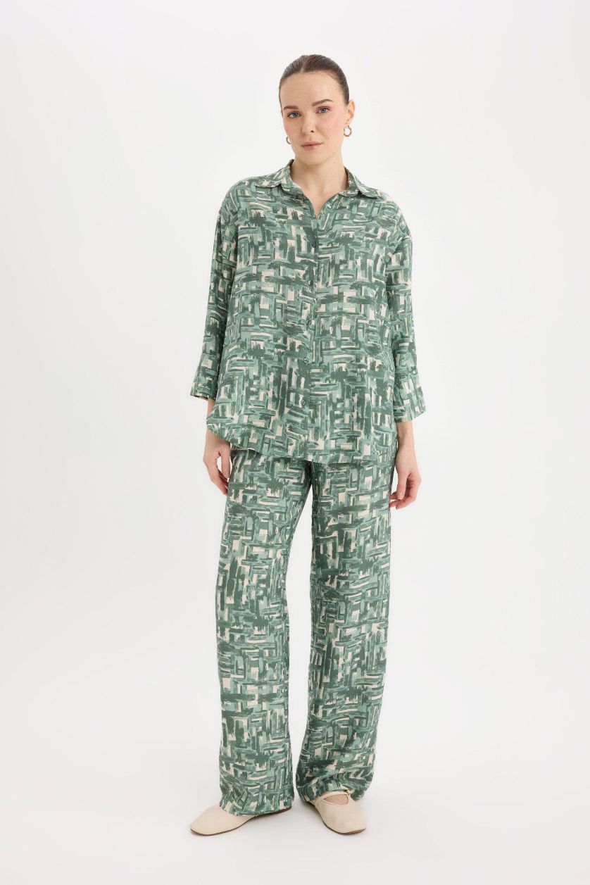 نساء أخضر فاتح بنطرون برجل واسع وايد ليج وخصر عالي