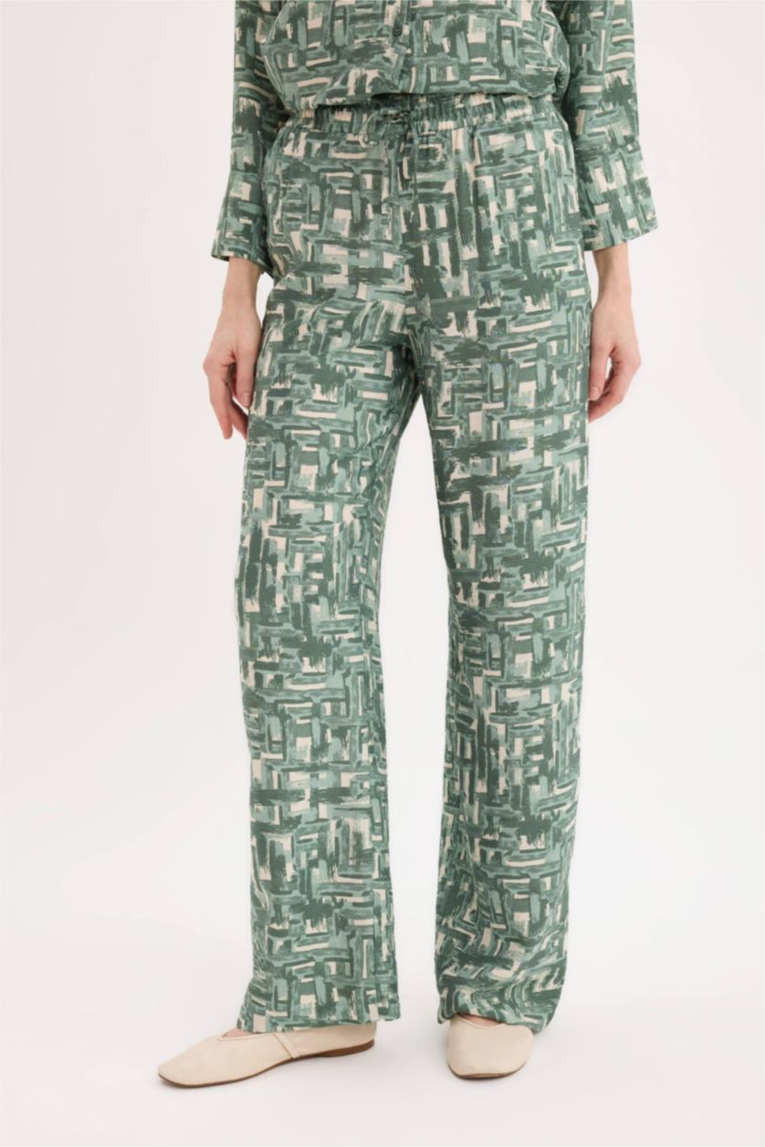 نساء أخضر فاتح بنطرون برجل واسع وايد ليج وخصر عالي