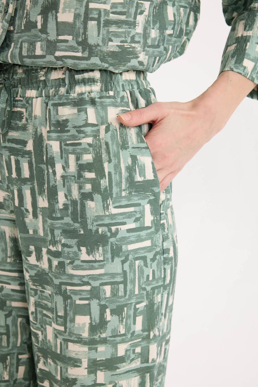 نساء أخضر فاتح بنطرون برجل واسع وايد ليج وخصر عالي