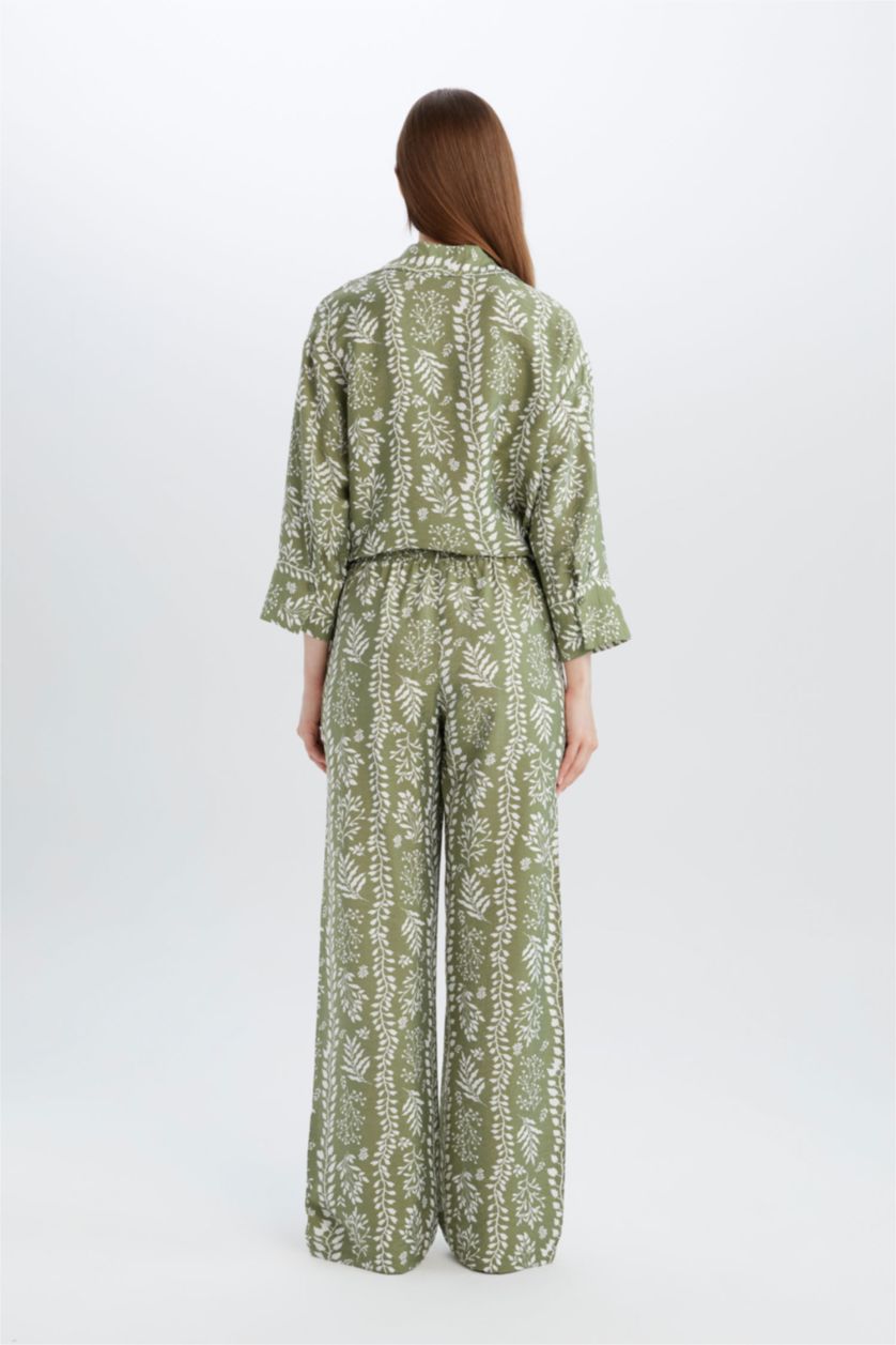 نساء أخضر بنطرون برجل واسع وايد ليج وخصر عالي