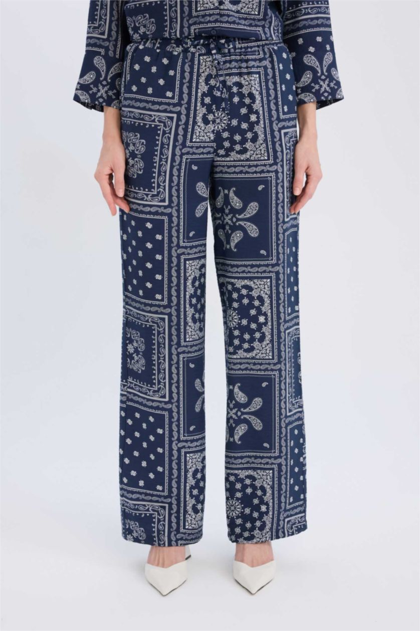 WOMAN NAVY Wide Leg Patterned High Waist Comfort Trousers