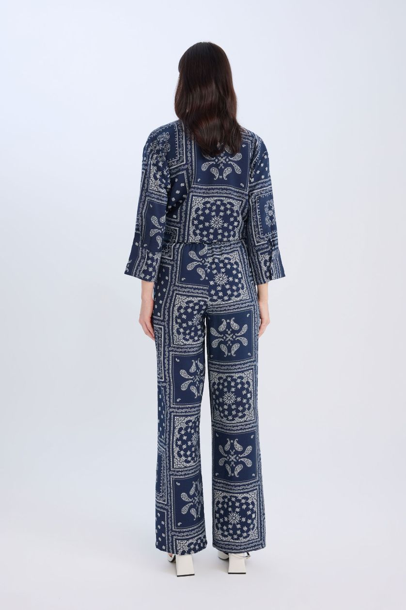 FEMME Marin Pantalon taille haute large imprimé à coupe confortable