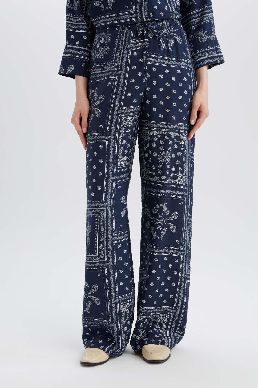 FEMME Marin Pantalon large imprimé à taille haute