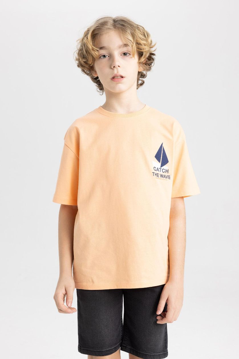 Boys & Teens Salmon Boy Oversize Fit Crew Neck Embroidered T-Shirt