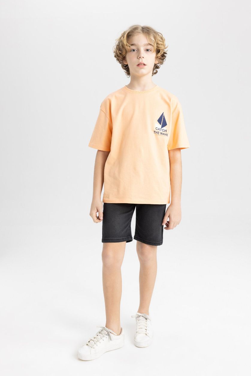 Boys & Teens Salmon Boy Oversize Fit Crew Neck Embroidered T-Shirt