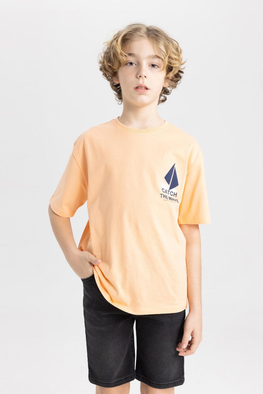 Boys & Teens Salmon Boy Oversize Fit Crew Neck Embroidered T-Shirt