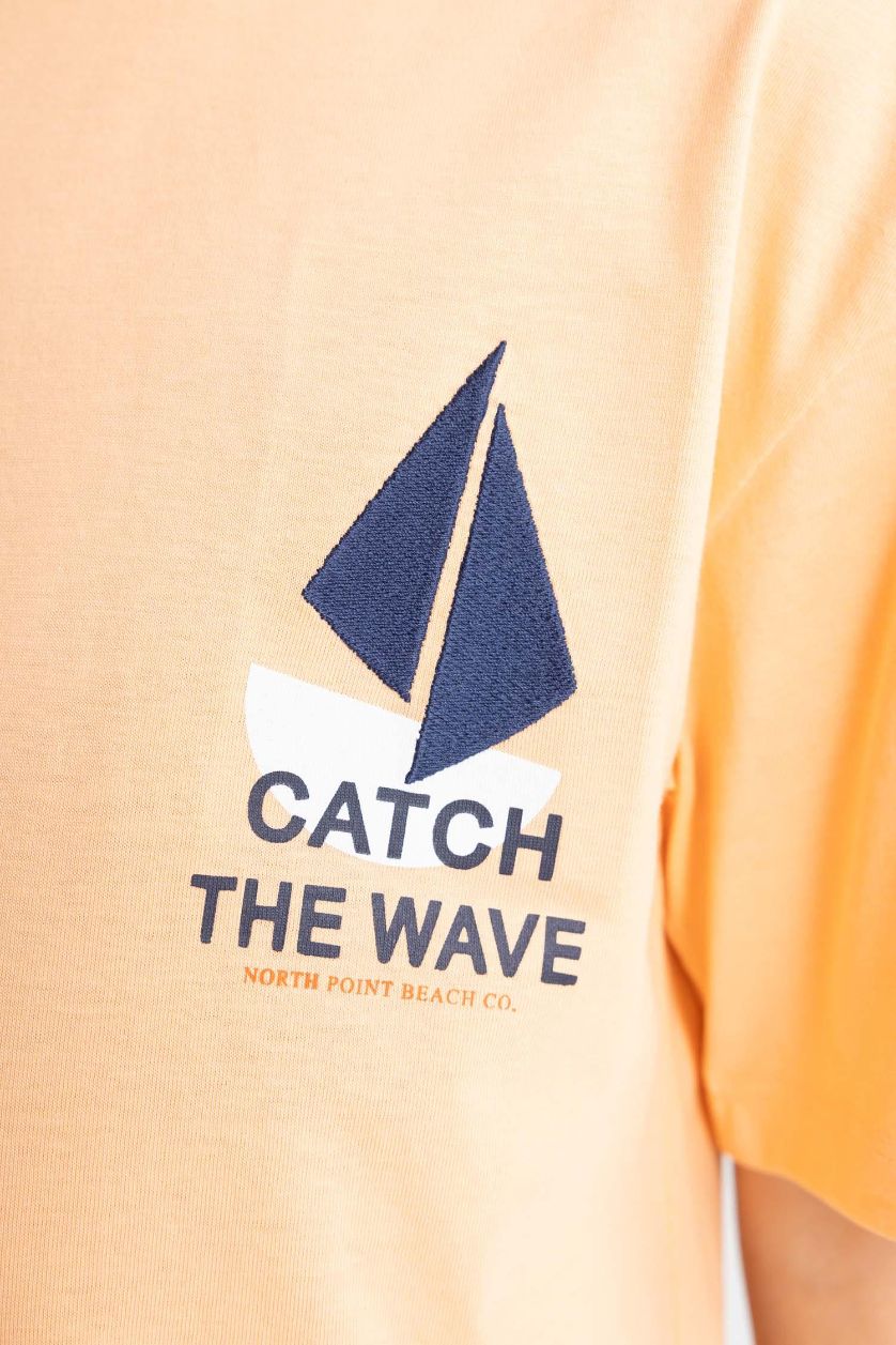 Boys & Teens Salmon Boy Oversize Fit Crew Neck Embroidered T-Shirt