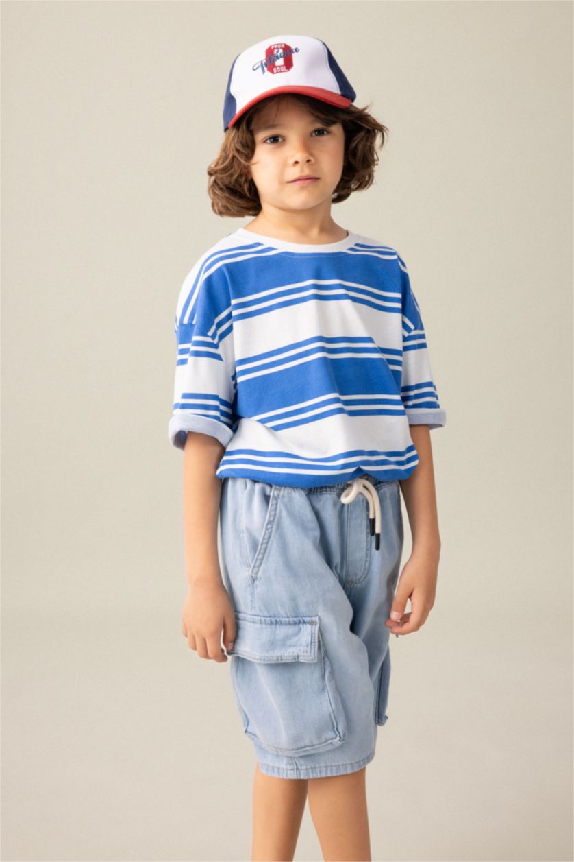 Boys & Teens Light Royal Boy Oversize Fit Crew Neck Striped Short Sleeve T-Shirt