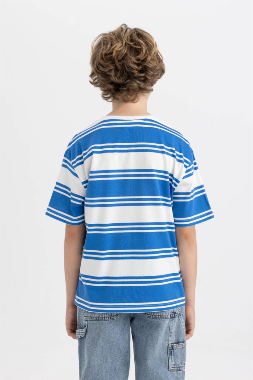 Boys & Teens Light Royal Boy Oversize Fit Crew Neck Striped Short Sleeve T-Shirt