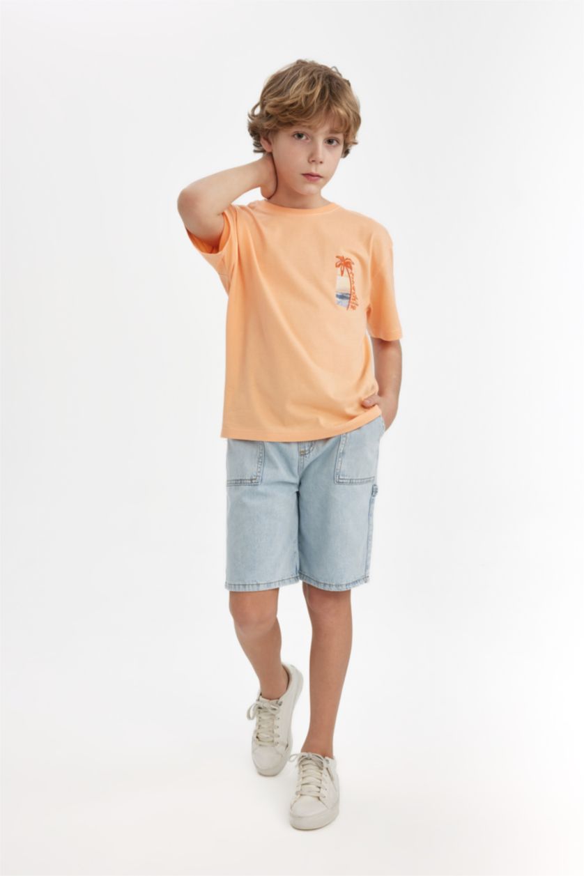 Boys & Teens Salmon Boy Oversize Fit Crew Neck Printed T-Shirt