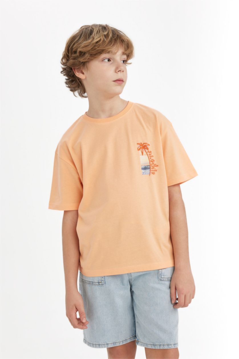 Boys & Teens Salmon Boy Oversize Fit Crew Neck Printed T-Shirt