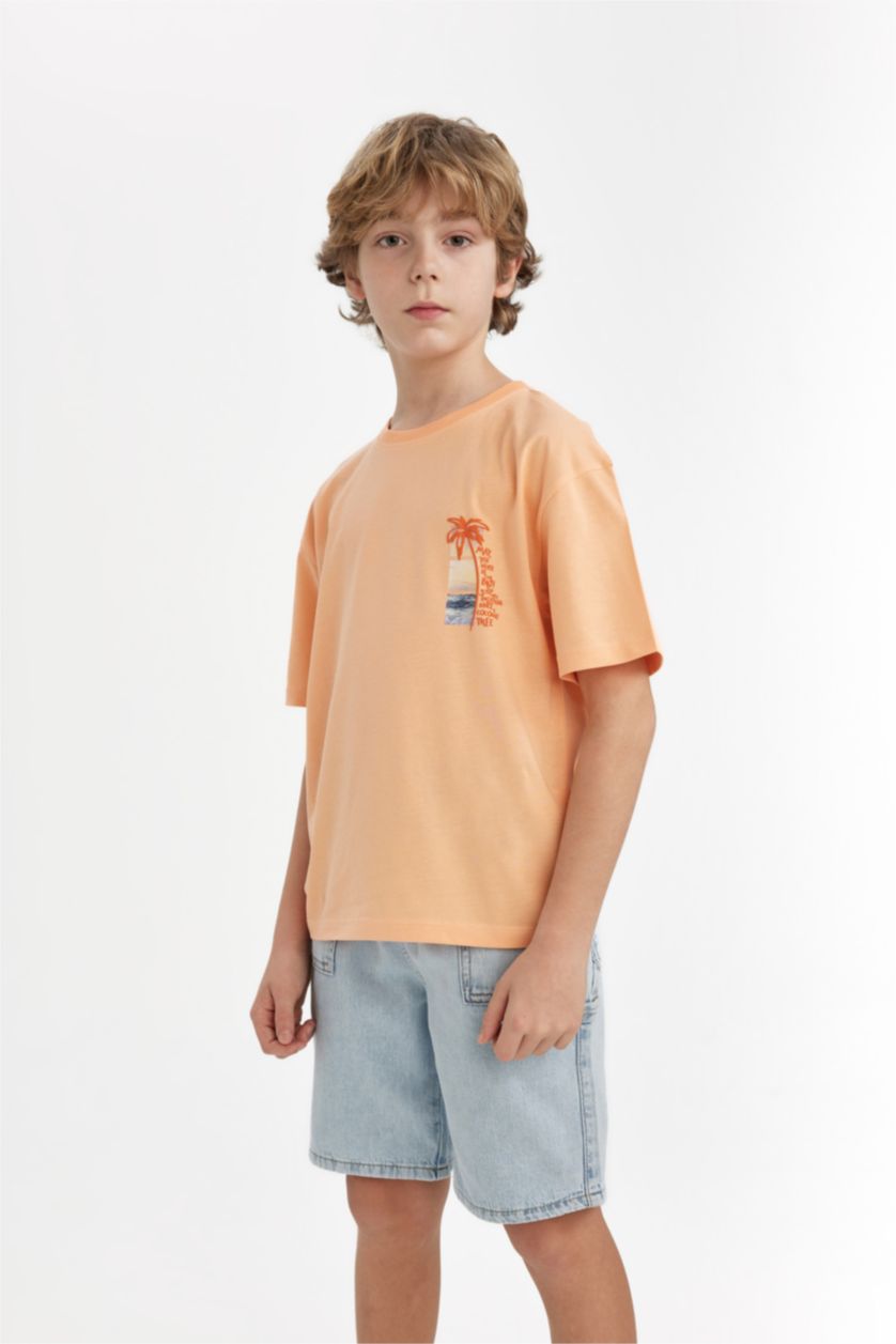 Boys & Teens Salmon Boy Oversize Fit Crew Neck Printed T-Shirt