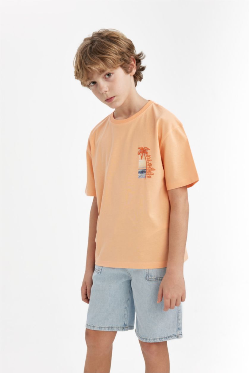 Boys & Teens Salmon Boy Oversize Fit Crew Neck Printed T-Shirt