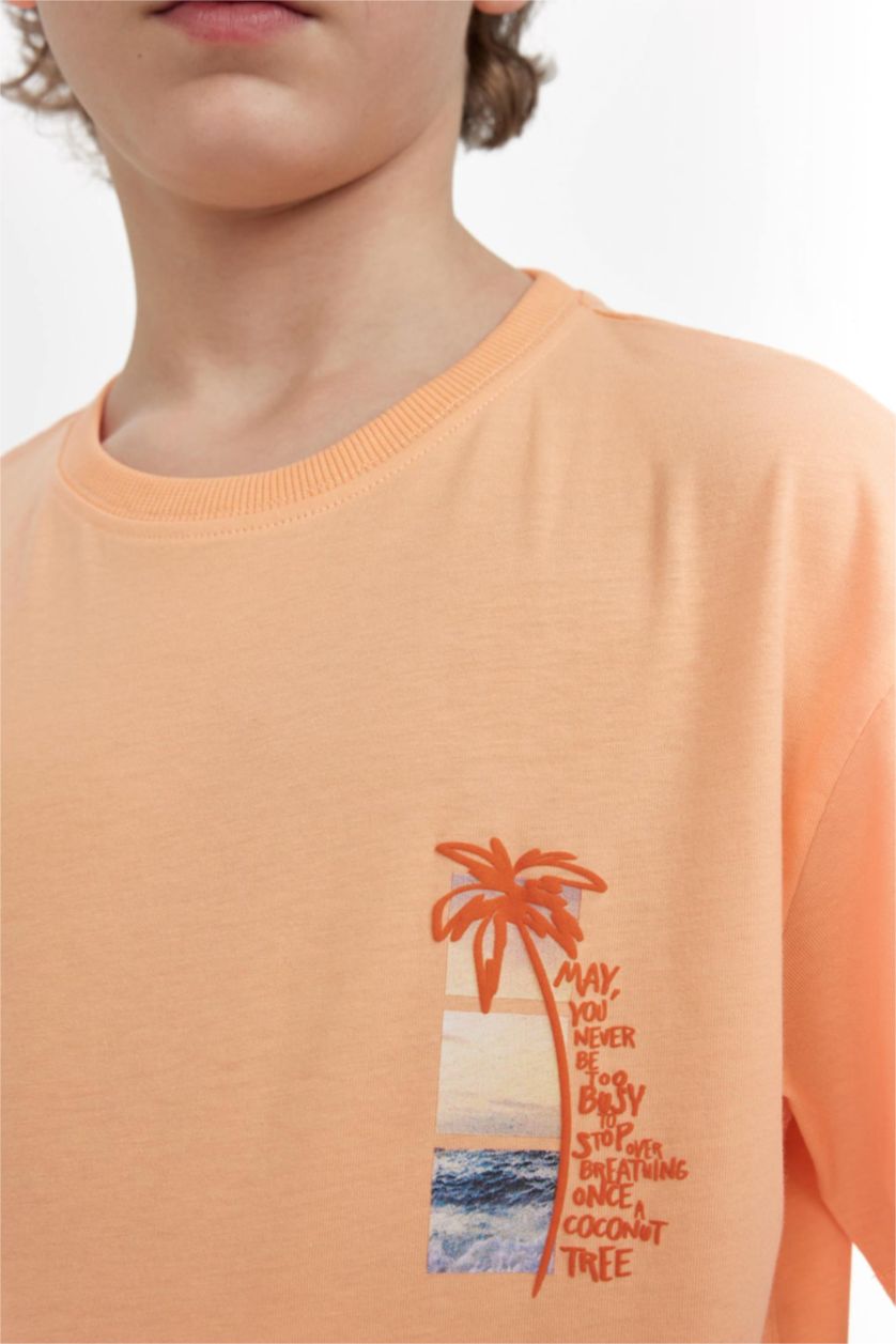 Boys & Teens Salmon Boy Oversize Fit Crew Neck Printed T-Shirt