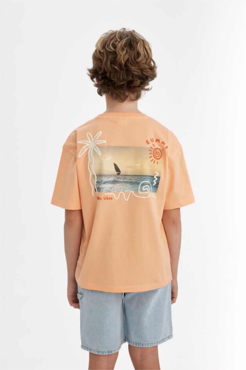 Boys & Teens Salmon Boy Oversize Fit Crew Neck Printed T-Shirt