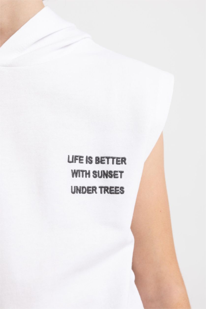 Erkek Çocuk - Genç Erkek Beyaz Baskılı Kapüşonlu Atlet Erkek Çocuk