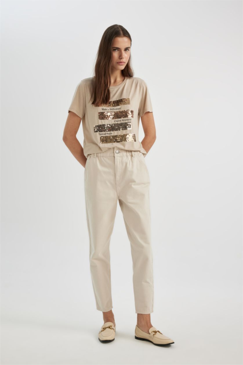 WOMAN Stone Regular Fit Crew Neck Short Sleeve T-Shirt