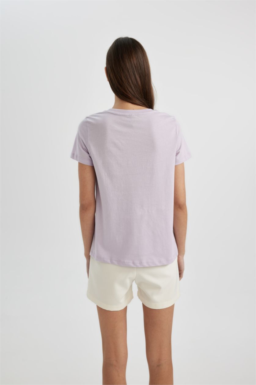 Kadın Açık Lila Regular Fıt Penye Kısa Kollu Tişört