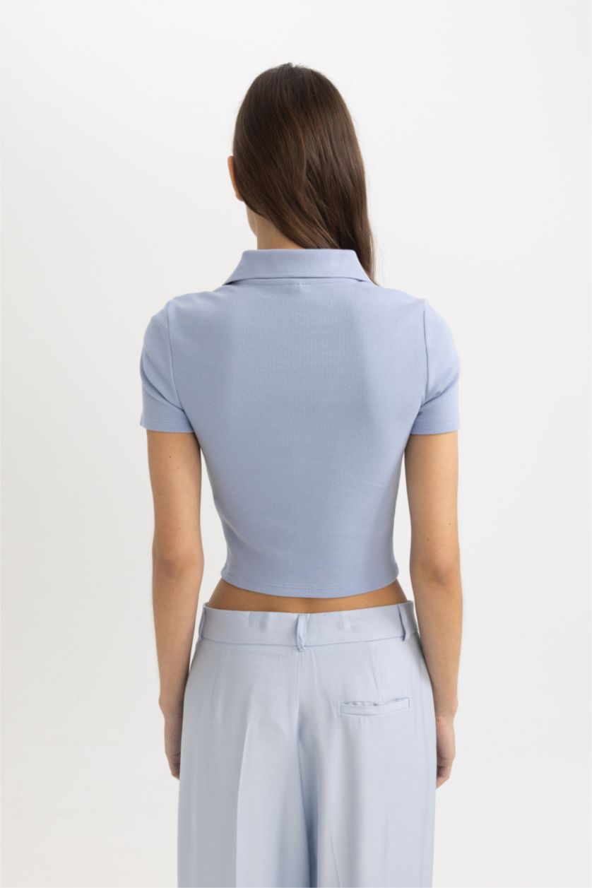 نساء أزرق تيشيرت بولو نص كم سليم فيت