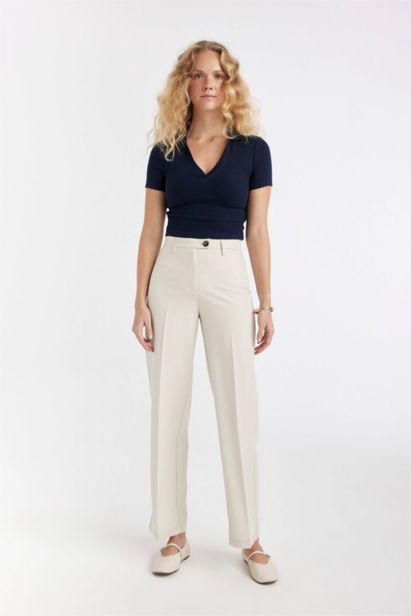 WOMAN NAVY Slim Fit Corduroy Short Sleeve Polo T-Shirt