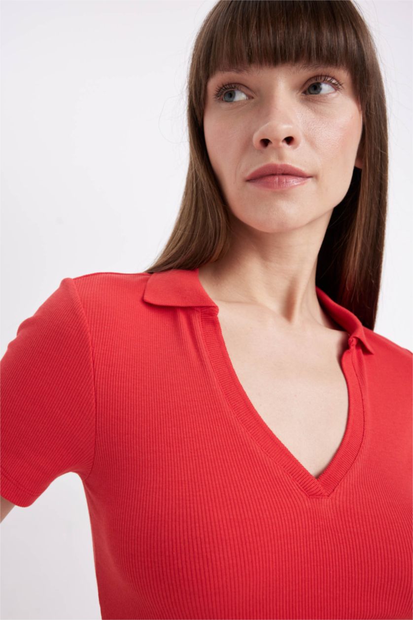 Женщины Красный Футболка-поло приталенного кроя