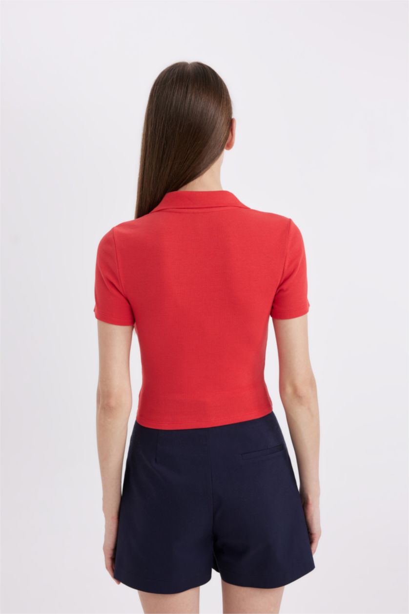 Женщины Красный Футболка-поло приталенного кроя