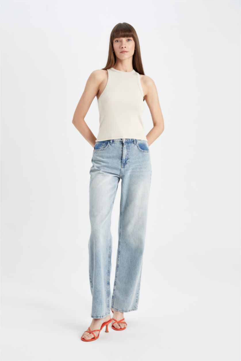 WOMAN Beige Slim Fit Camisole Halter Collar Tank Top