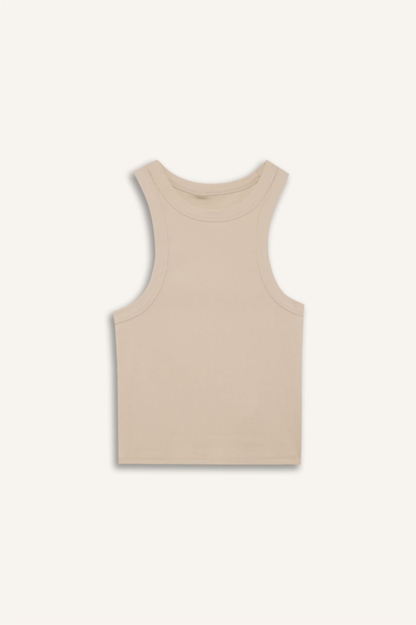 WOMAN Beige Slim Fit Camisole Halter Collar Tank Top