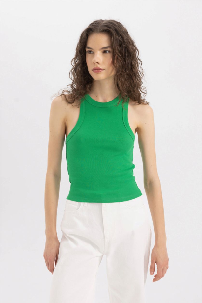 Женщины Зеленый Майка приталенного кроя