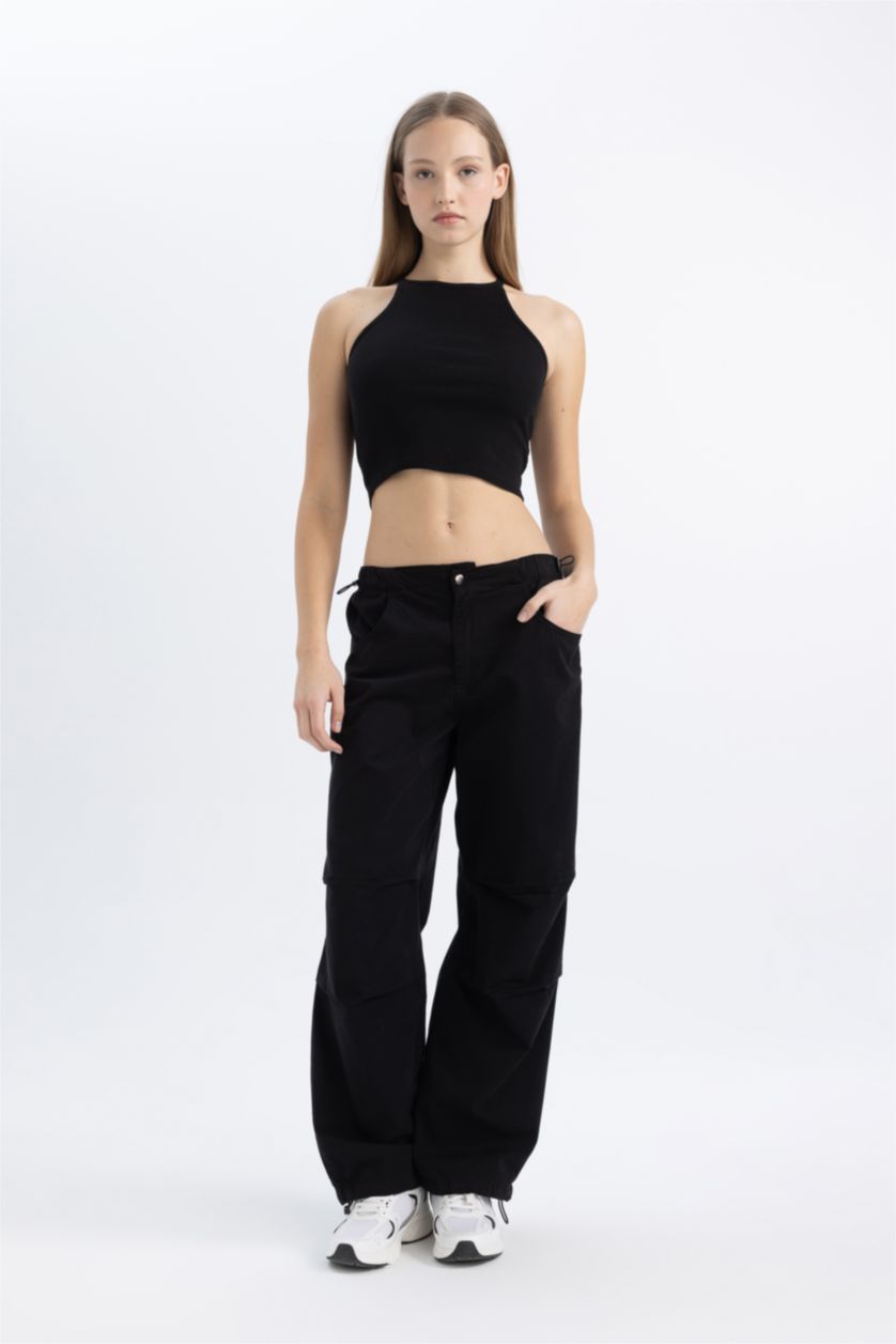WOMAN Black Fitted Ribbed Camisole Crop Top
