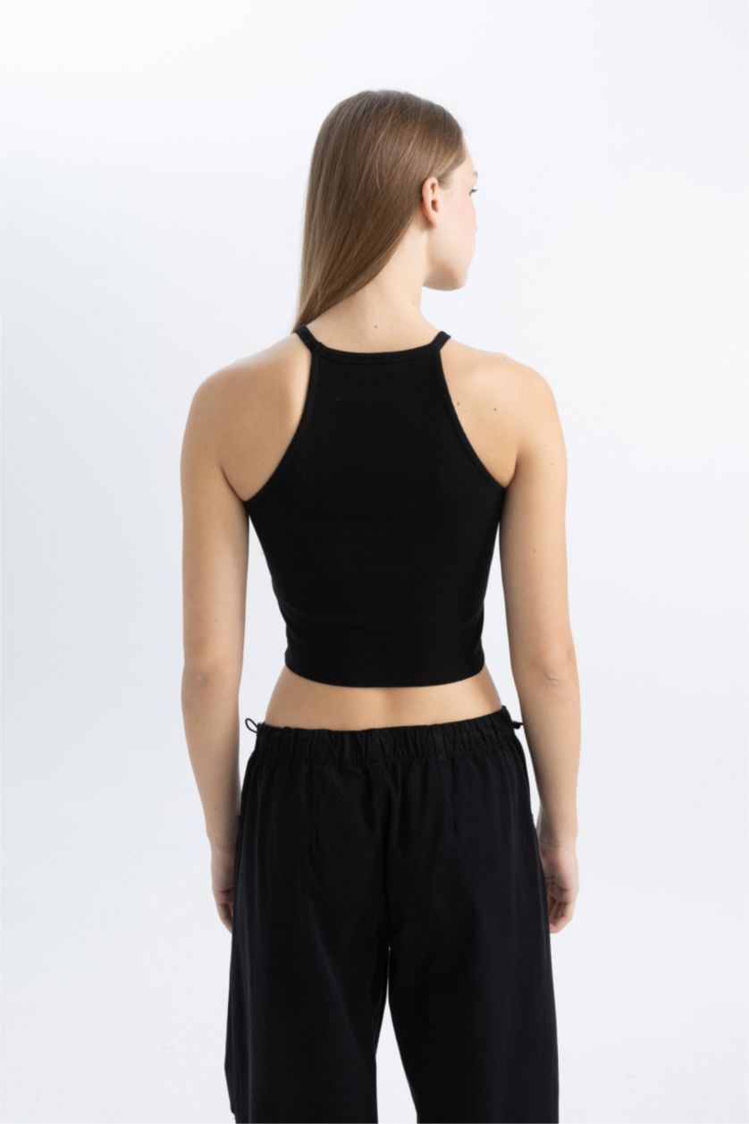 WOMAN Black Fitted Ribbed Camisole Crop Top