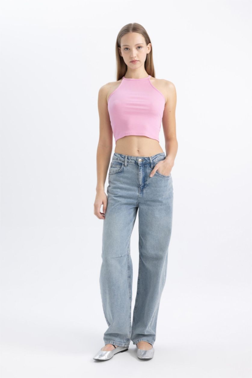 Kadın Pembe Coool Fitted Fitilli Kaşkorse Basic Düz Atlet