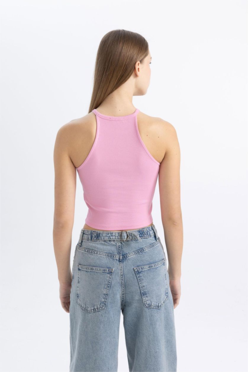 Kadın Pembe Coool Fitted Fitilli Kaşkorse Basic Düz Atlet