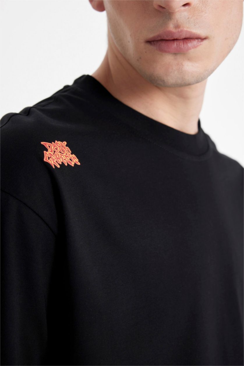 رجالي أسود تي شيرت اوفر سايز بطبعة من الخلف أسود