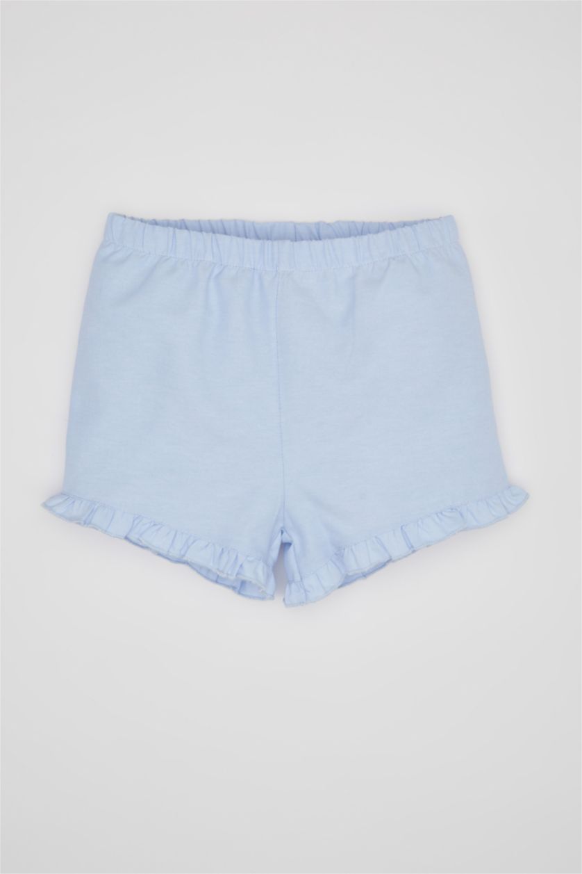 Kız Bebek Beyaz Kız Bebek 2'li Takım Kısa Kollu Flamlı Poplin Bluz Şort 