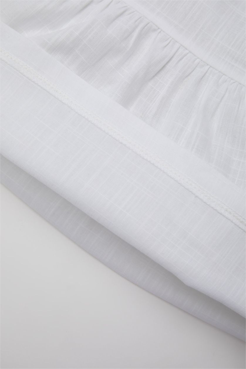 Kız Bebek Beyaz Kız Bebek 2'li Takım Kısa Kollu Flamlı Poplin Bluz Şort 