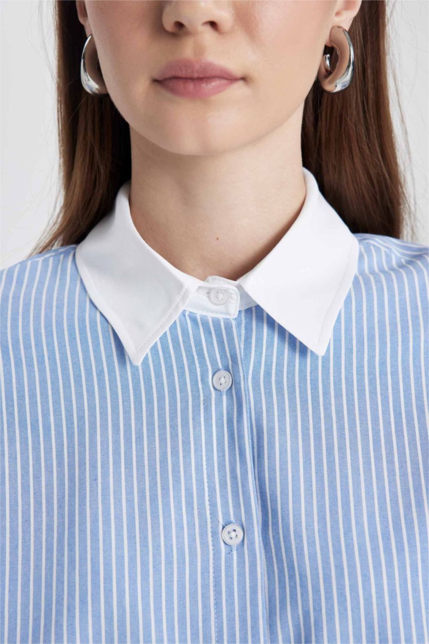 نساء أزرق Relax Fit Poplin Long Sleeve Tunic