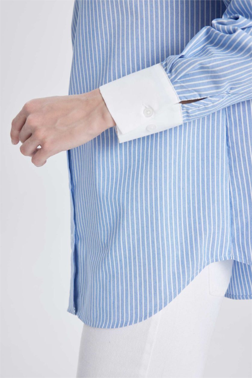 نساء أزرق Relax Fit Poplin Long Sleeve Tunic