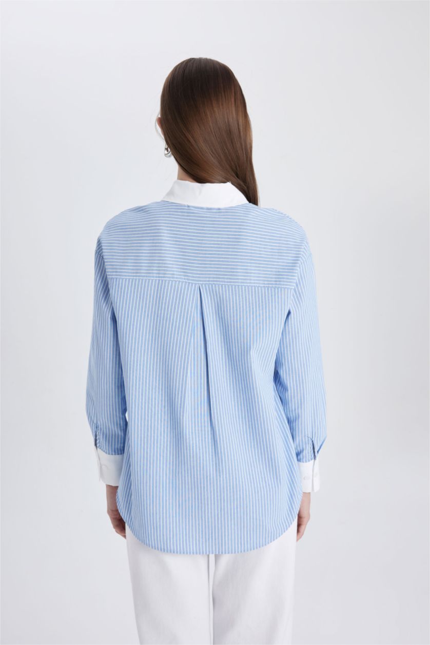 نساء أزرق Relax Fit Poplin Long Sleeve Tunic