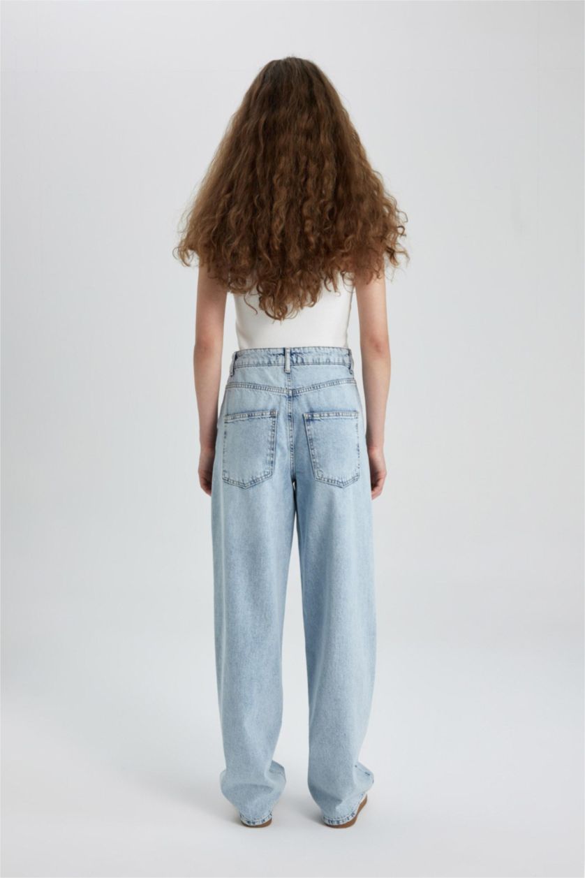 Kadın Açık Mavi Yüksek Bel Baggy Fıt Pantolon