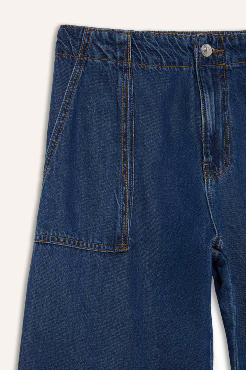 نساء أزرق فاتح بنطرون جينز وايد ليج برجل واسع وخصر عادي