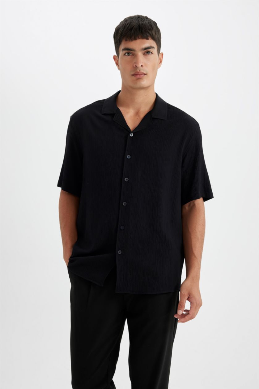 HOMME Noir Chemise à manches courtes et col Polo avec Coupe décontractée