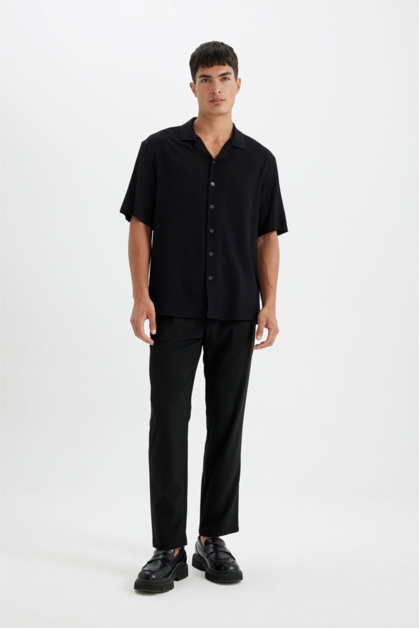 HOMME Noir Chemise à manches courtes et col Polo avec Coupe décontractée