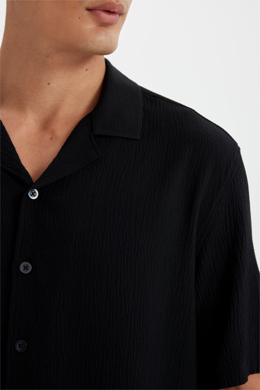 HOMME Noir Chemise à manches courtes et col Polo avec Coupe décontractée