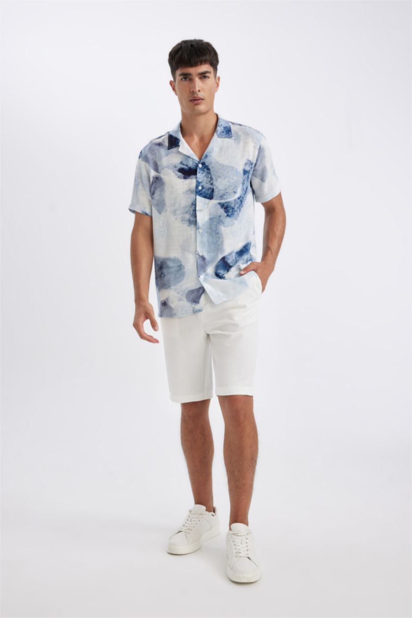 Erkek Açık Mavi Modern Fit Yazlık Polo Yaka Kısa Kollu Gömlek