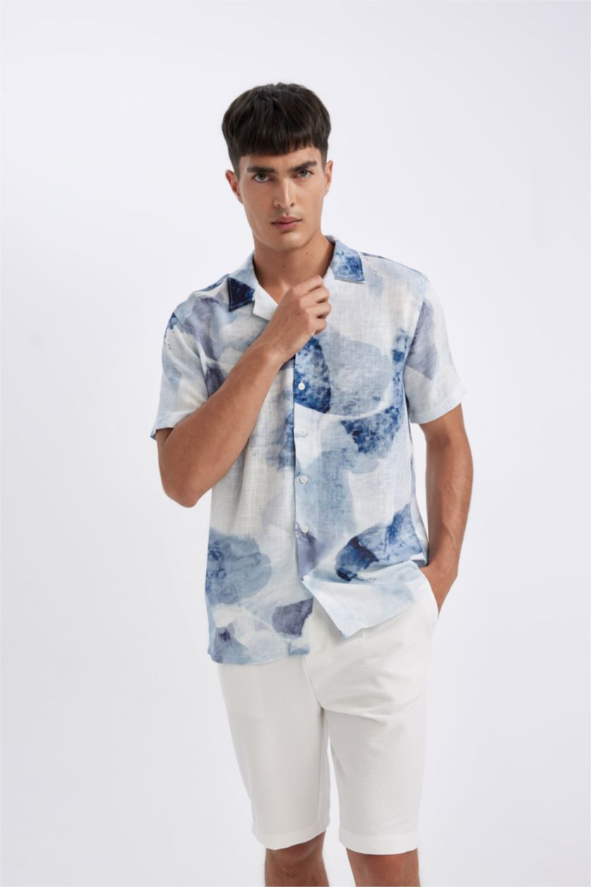 Erkek Açık Mavi Modern Fit Yazlık Polo Yaka Kısa Kollu Gömlek