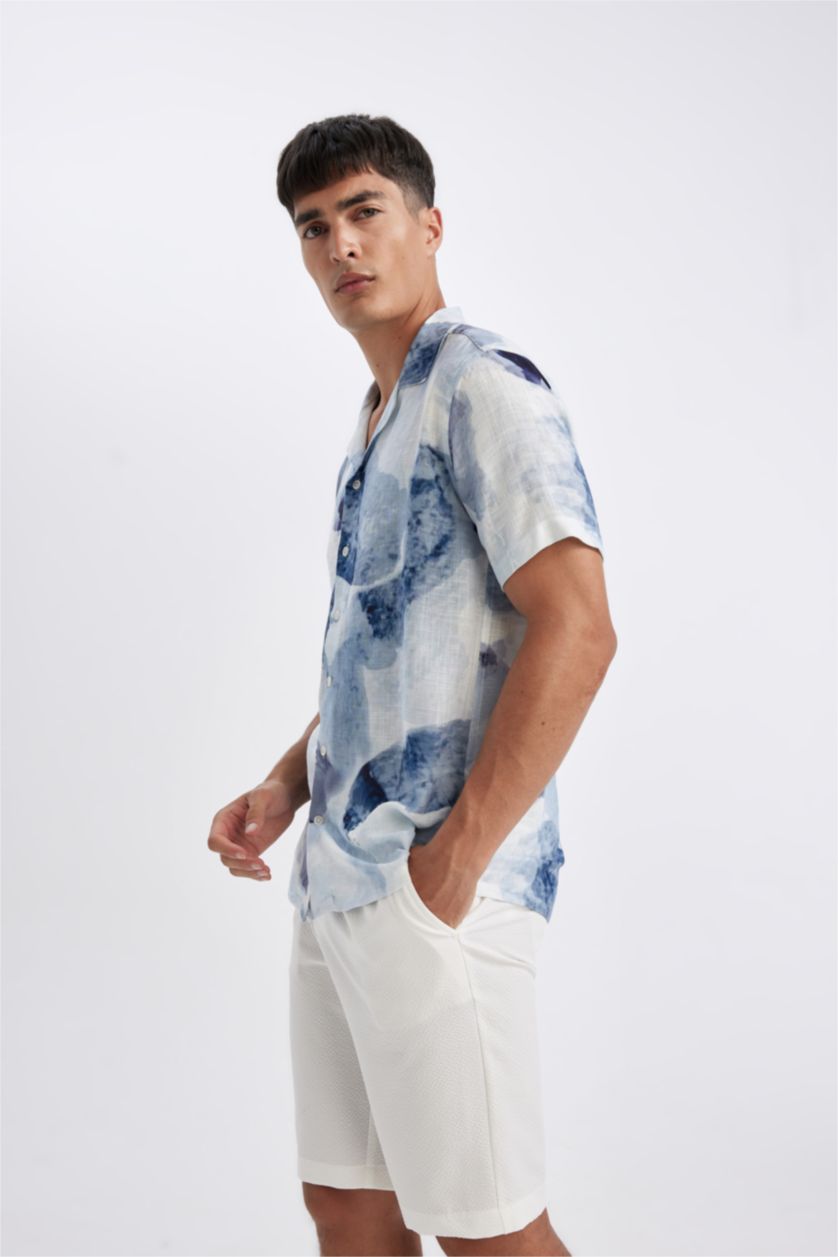 Erkek Açık Mavi Modern Fit Yazlık Polo Yaka Kısa Kollu Gömlek