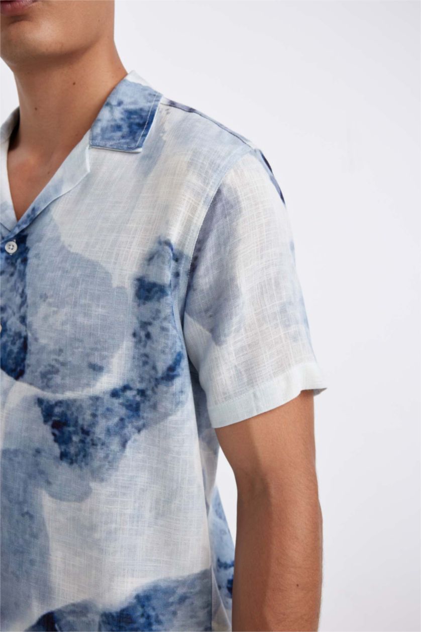 Erkek Açık Mavi Modern Fit Yazlık Polo Yaka Kısa Kollu Gömlek